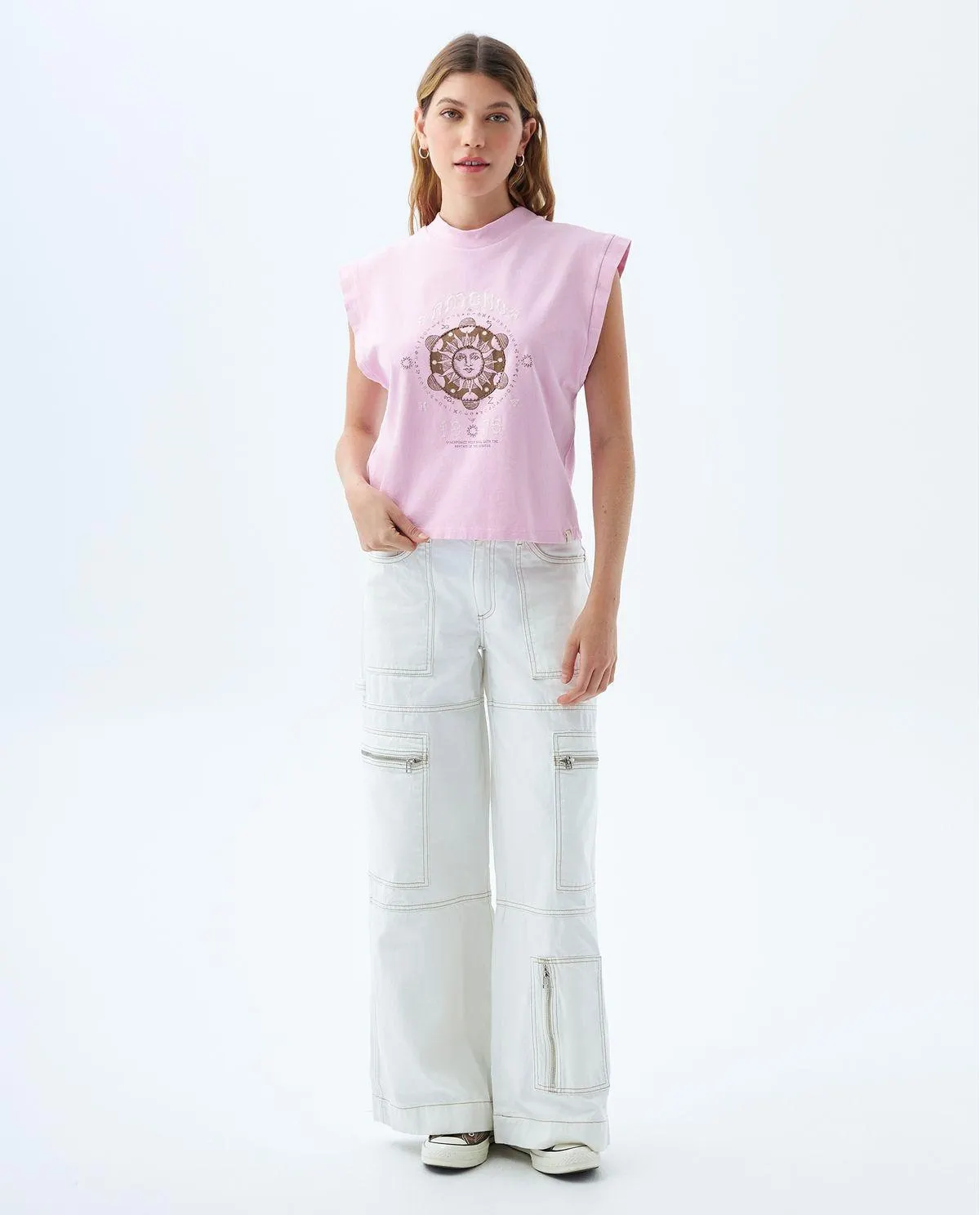 Camiseta manga sisa estampada para mujer