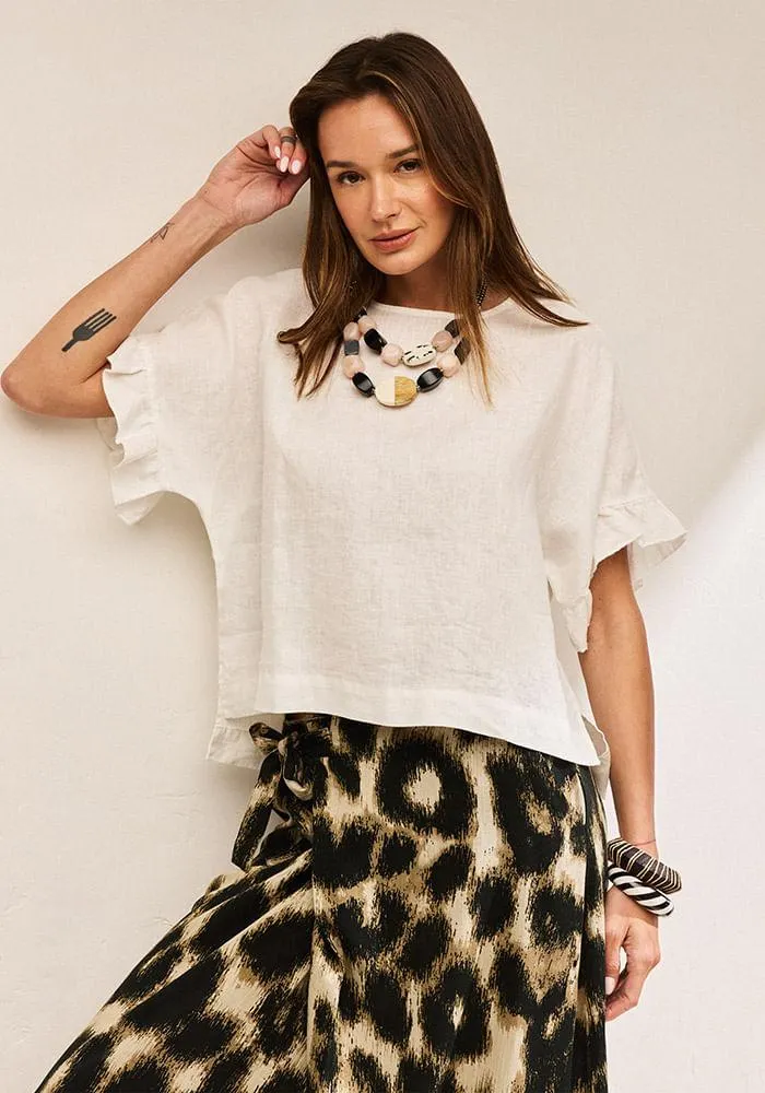 Blusa Lino Detalle De Vuelo En Mangas