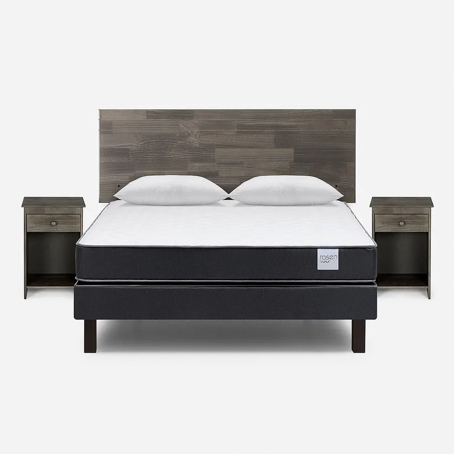 Cama Wave 2 Plazas + Muebles Tabor y Almohadas