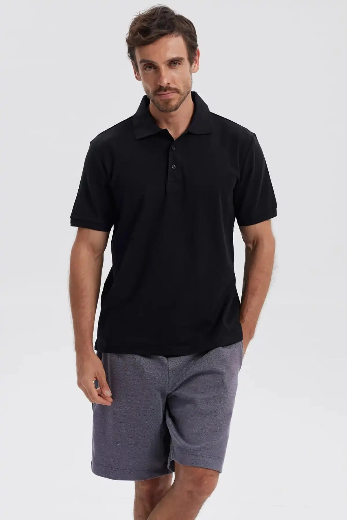 Polera Hombre Pique Básica Lisa Negro