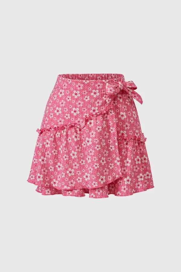 Falda niÑa short nudo full print rosado