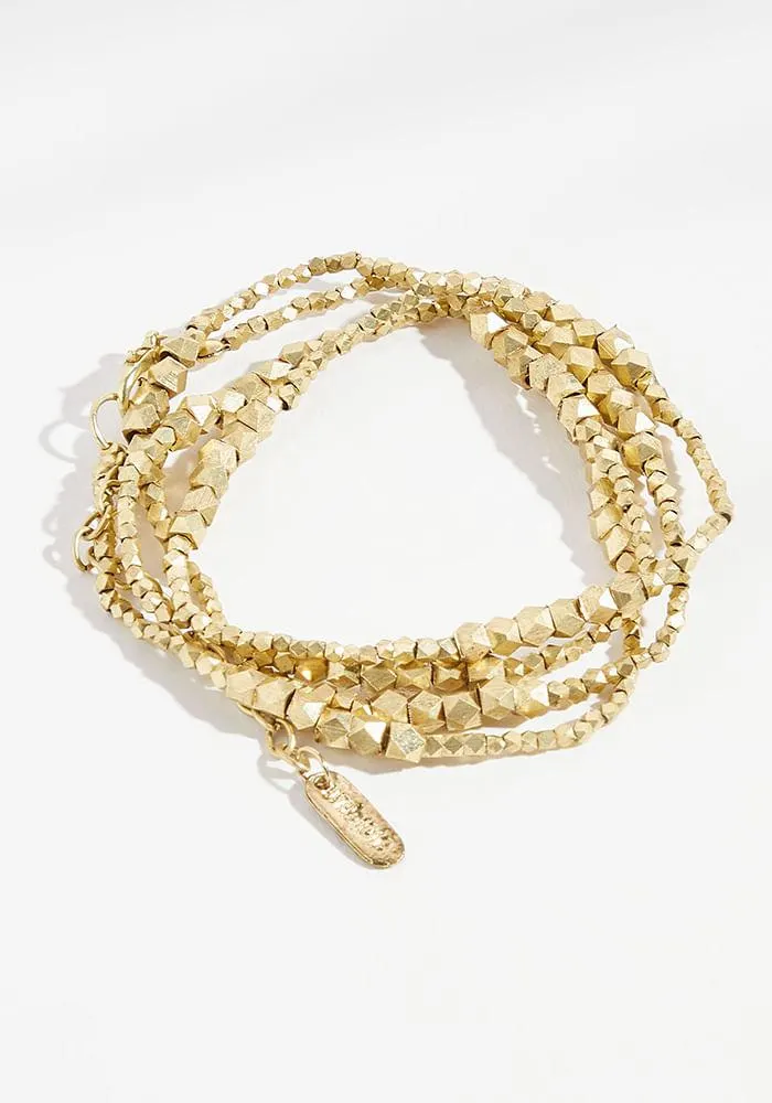 Pulsera Largo Mostacillas Metalicas U Oro