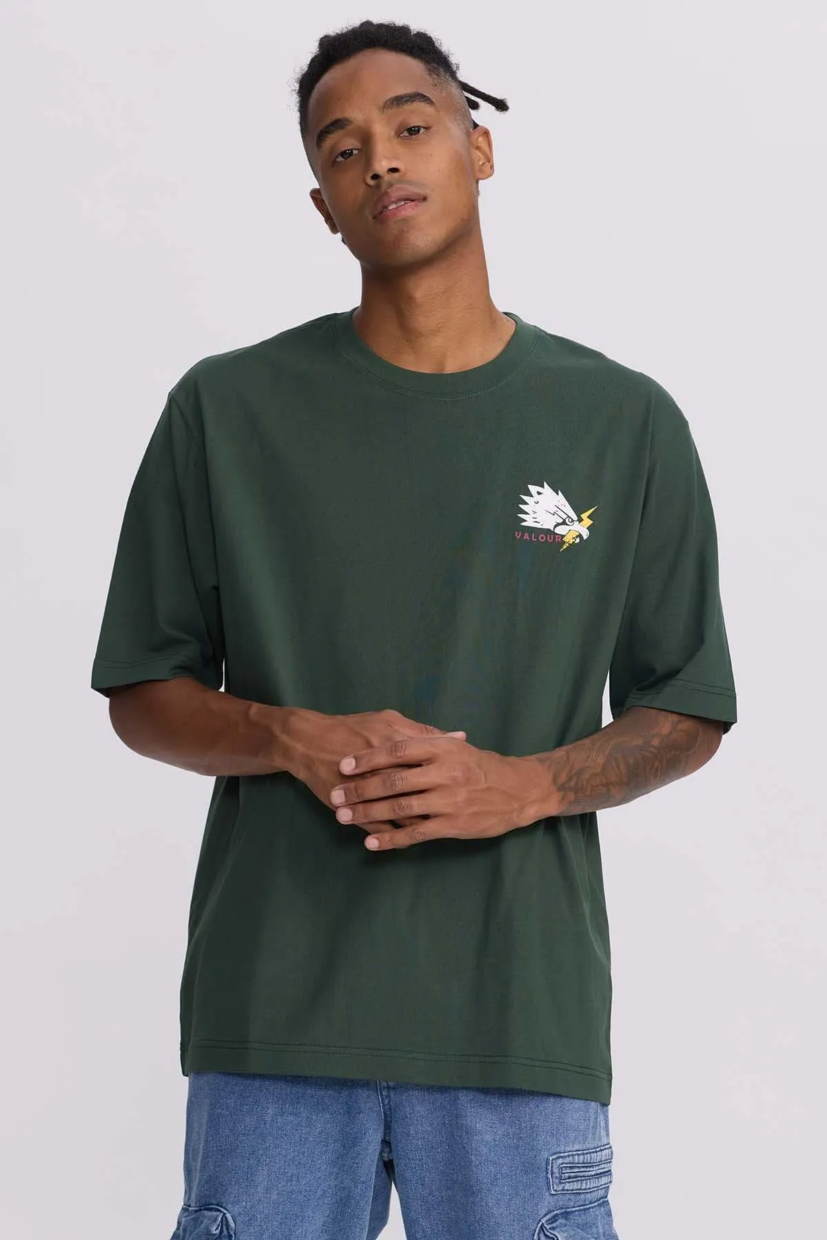 Polera Hombre Doble Print Verde Militar