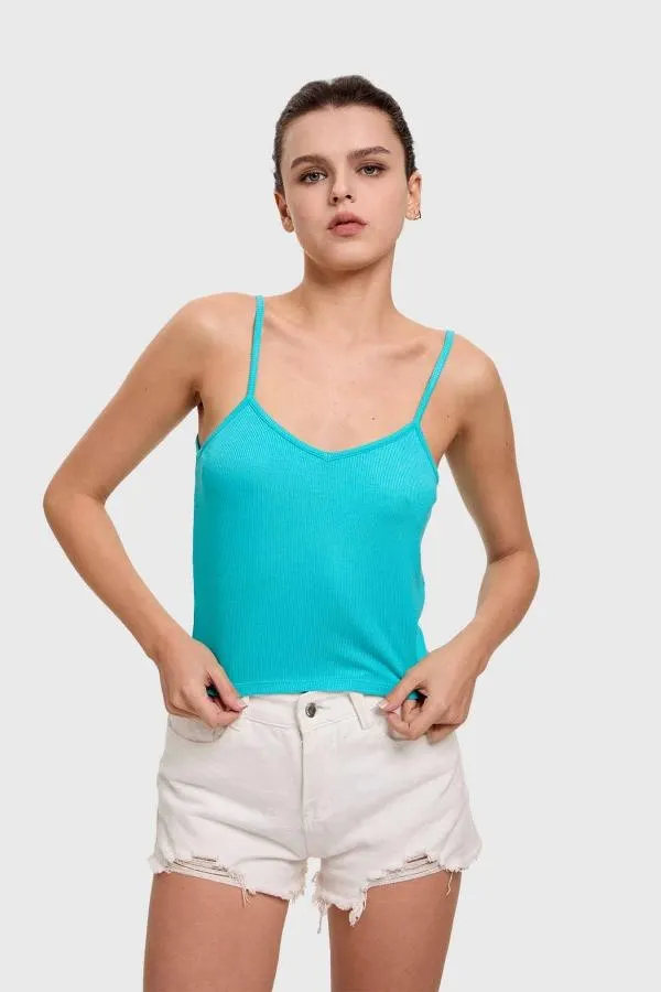 Polera mujer pabilo crop aqua