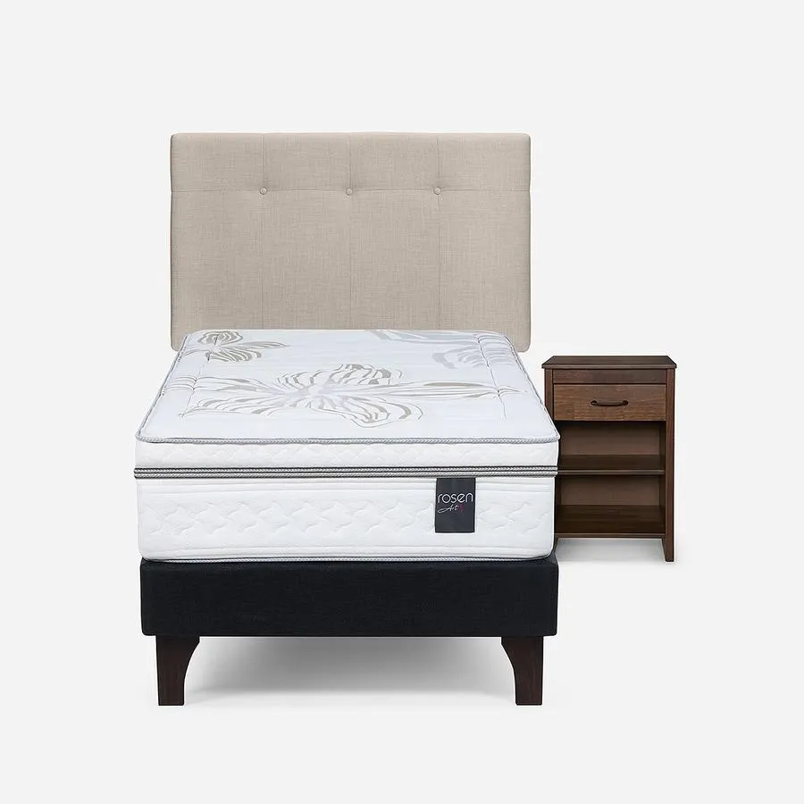 Cama Art 4 de 1,5 Plazas + Respaldo New Bennet y Velador Maurice