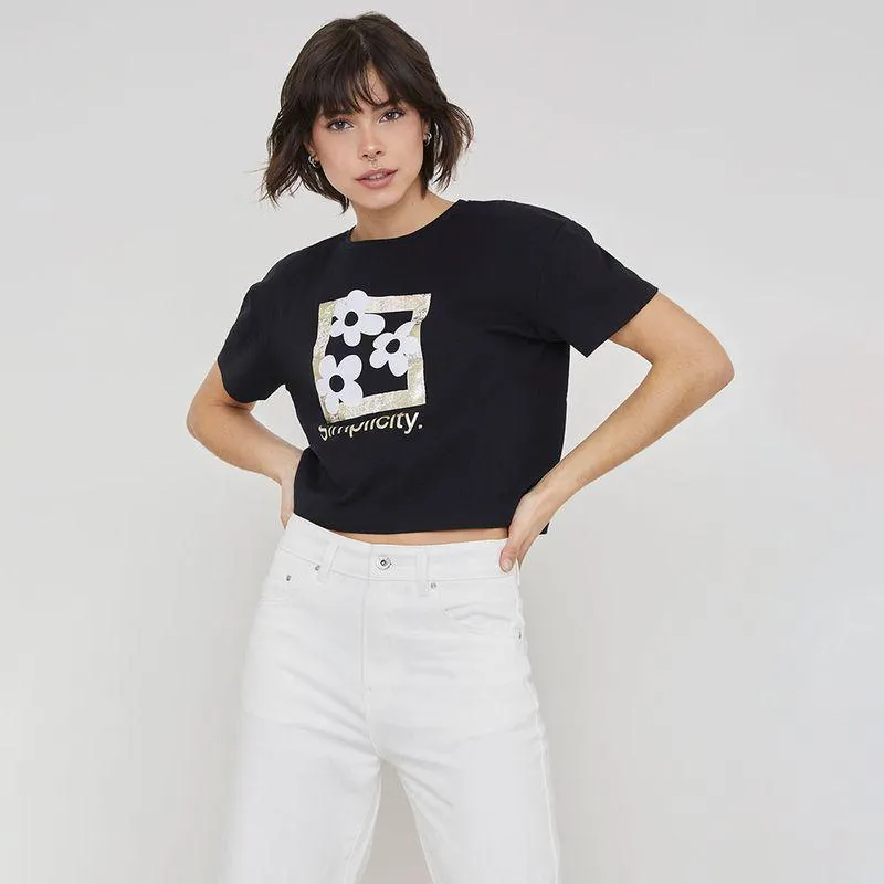 Polera Mujer Fun Crop Negro Simplicity