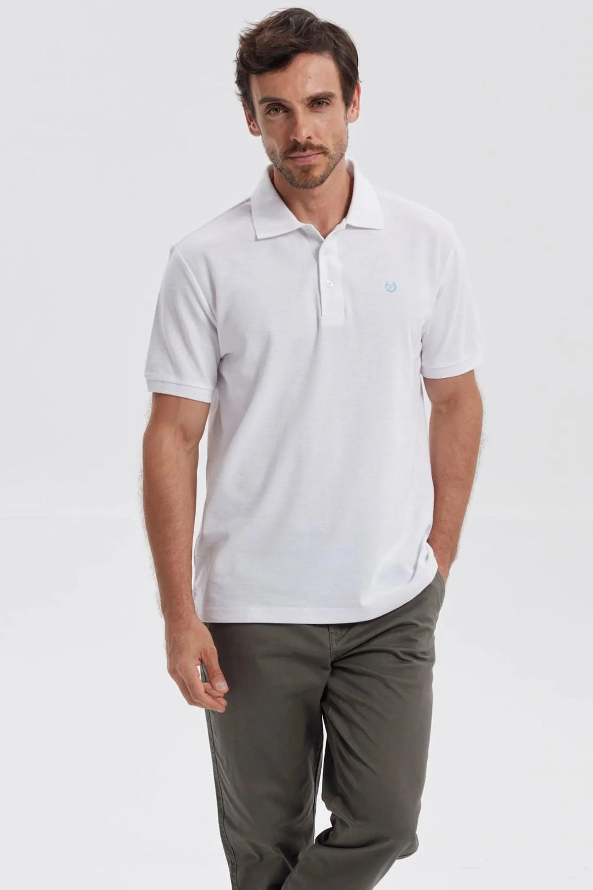 Polera Hombre Pique Básica Lisa Blanco