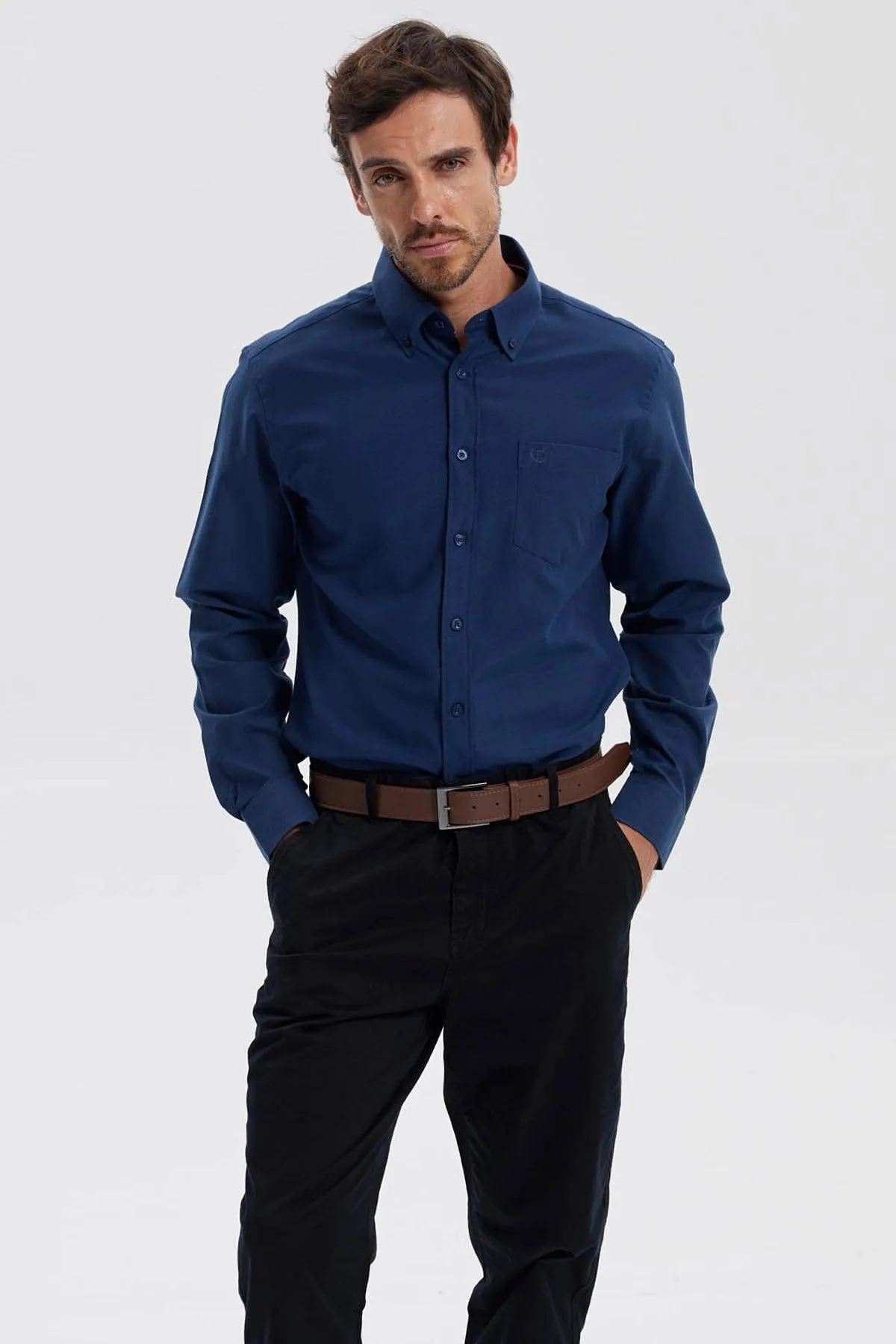 Camisa Hombre Oxford Azul Oscuro