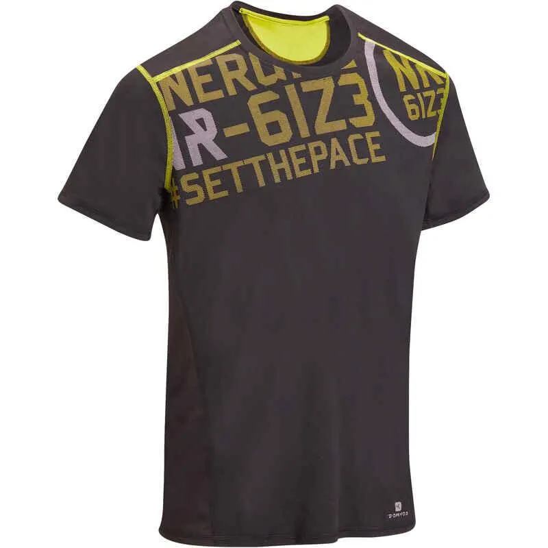 Camiseta fitness cardio hombre negra estampada amarillo Energy