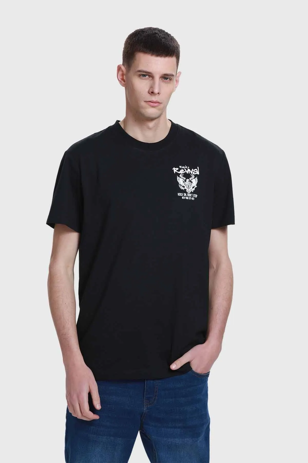 Polera Hombre Doble Print Negro