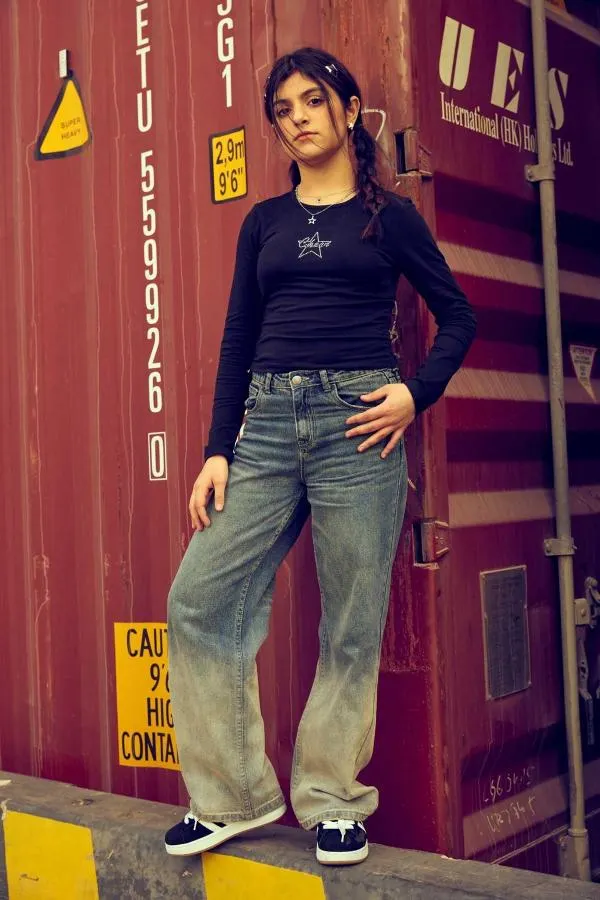 Jeans niÑa wide leg degradÉ oxidado azul