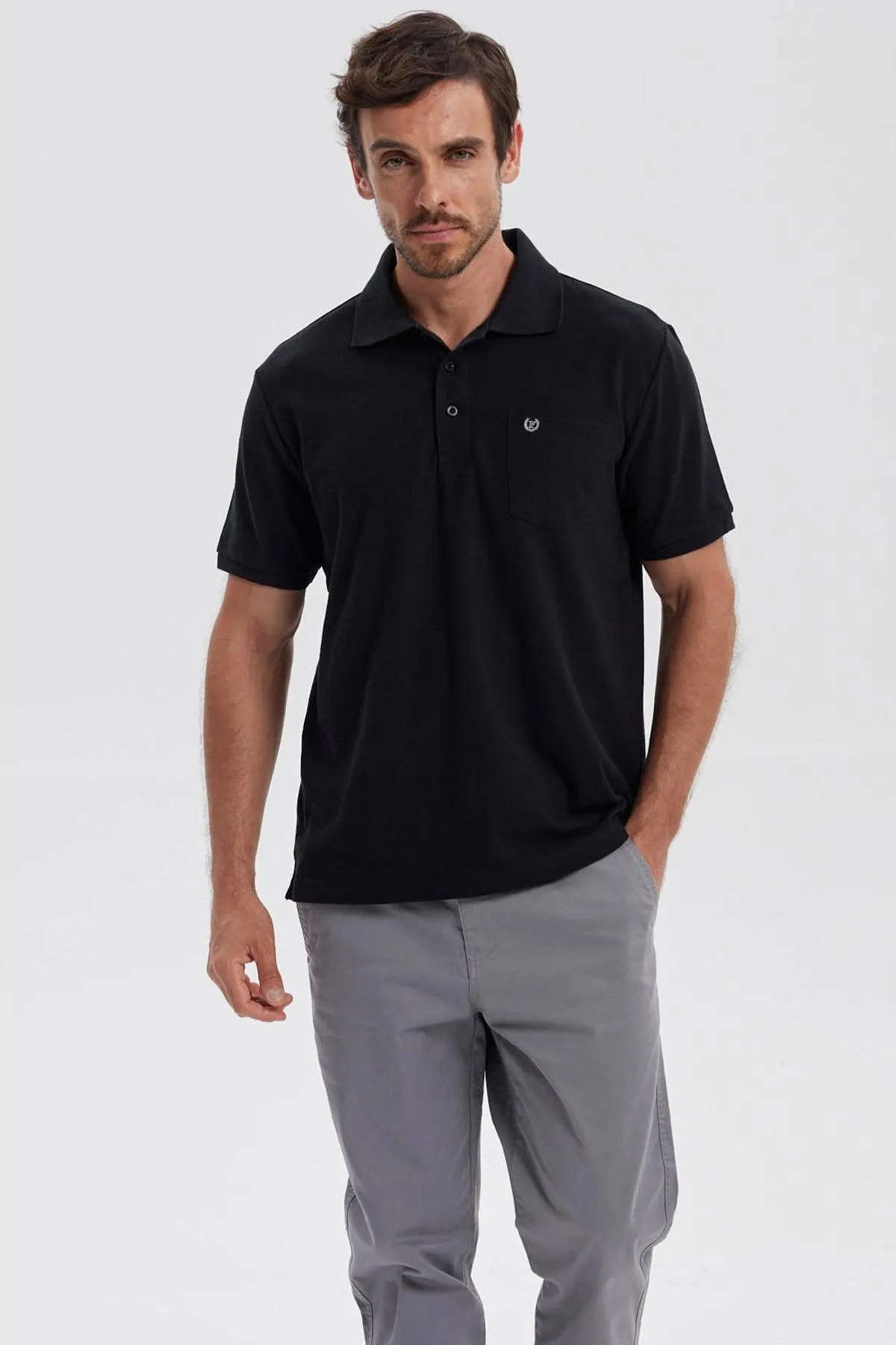 Polera Hombre Pique Básica Lisa Negro