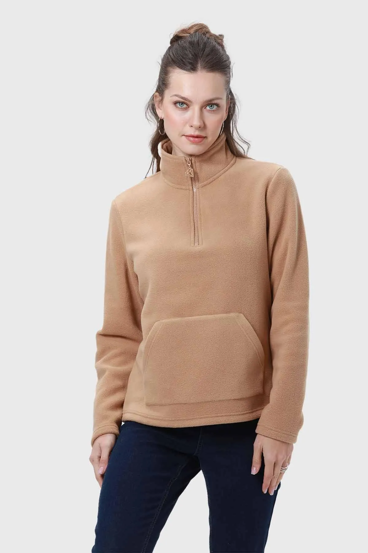 Polar Mujer Medio Cierre Estampado Camel