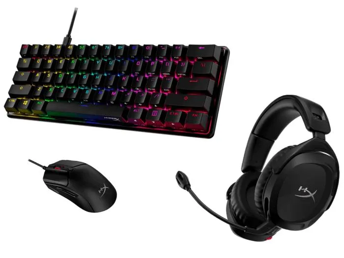 Teclado HyperX Alloy Core 60 + Audifonos Inalámbricos HyperX Cloud + Mouse HyperX Pulsefire Haste 2 Negro