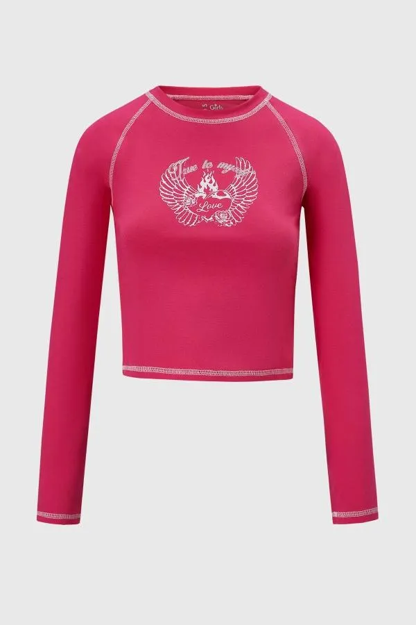 Polera niÑa estampado fucsia