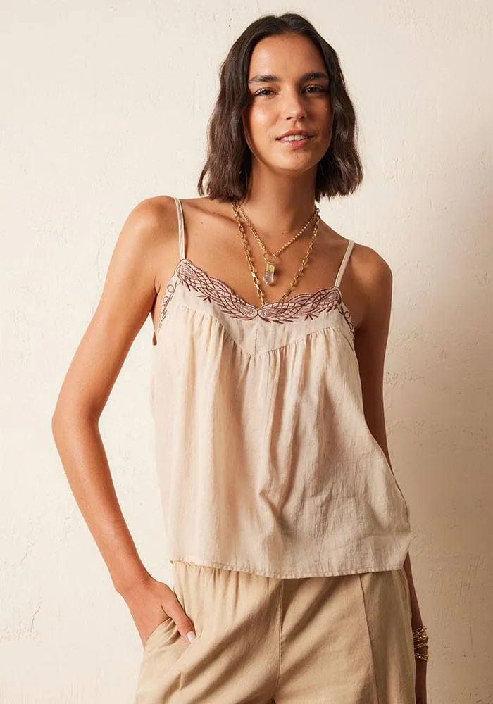 Blusa Aplicacion Bordada En Escote