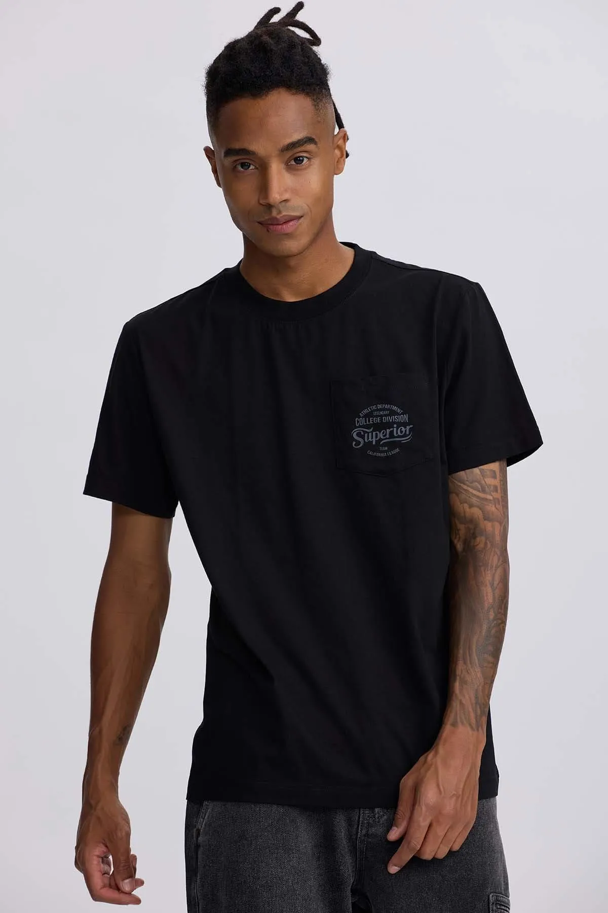 Polera Hombre Bolsillo Contraste Negro