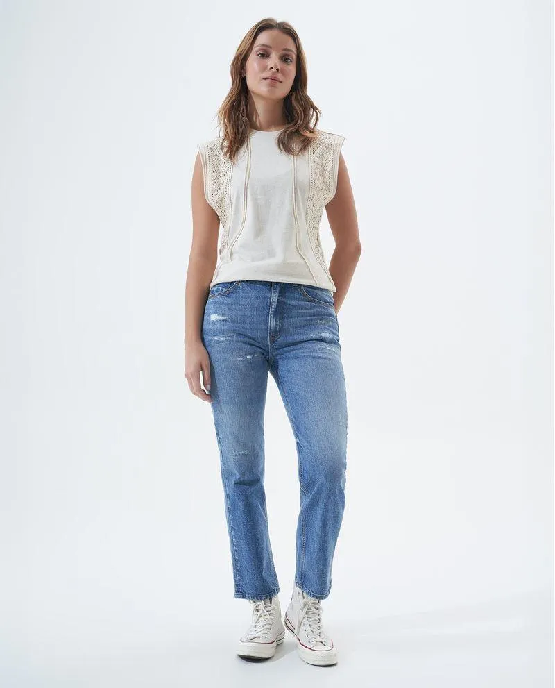 Camiseta con piezas tejidas para mujer