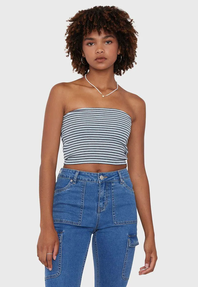 Peto Mujer Strapless Rayas Blanco Rayas