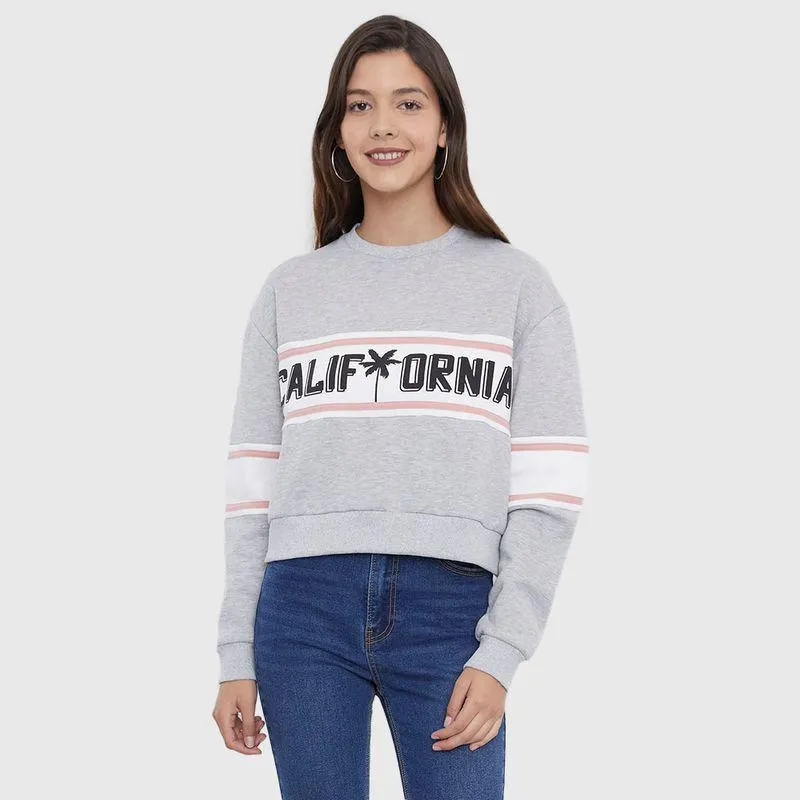 Poleron Mujer Round Neck Color Block Gris California