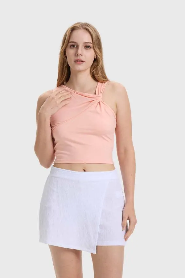 Polera mujer asimÉtrica nudo damasco