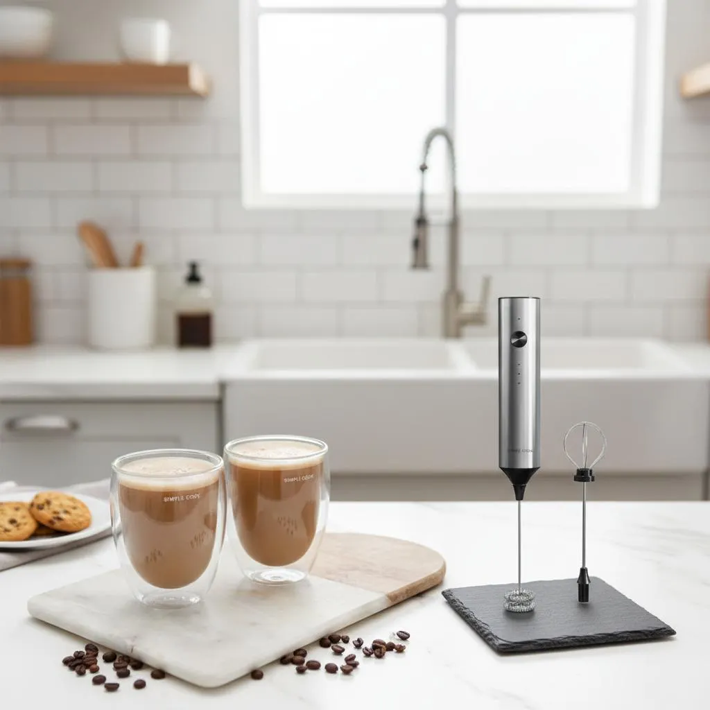 Kit Espumador Inalámbrico Recargable Spuma + Set 2 tazas Simple Cook latte