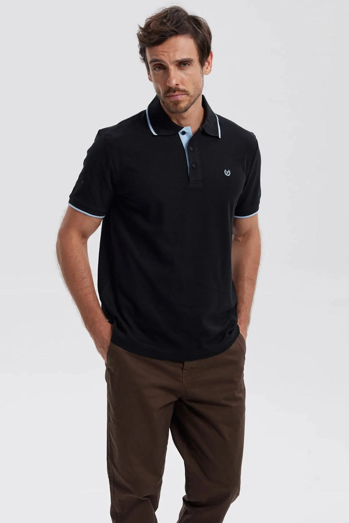 Polera Hombre Pique Básica Lisa Negro