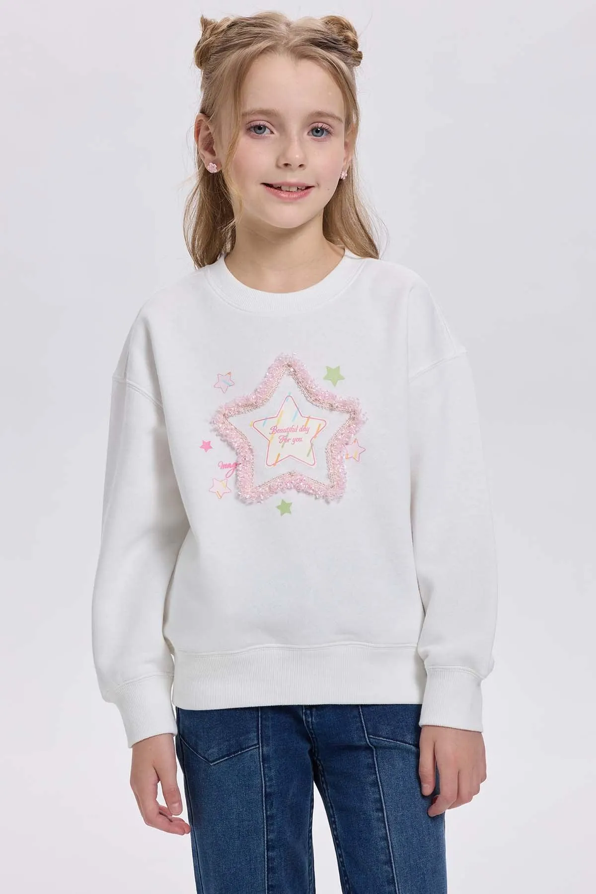 Polerón Niña Estrella Tul Crudo