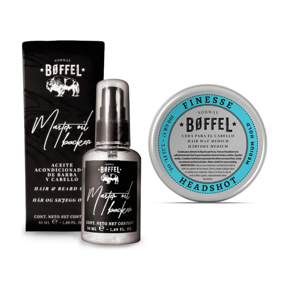 Combo Boffel Aceite Hair Beard 50ml + Cera para el Cabello Medium 100gr