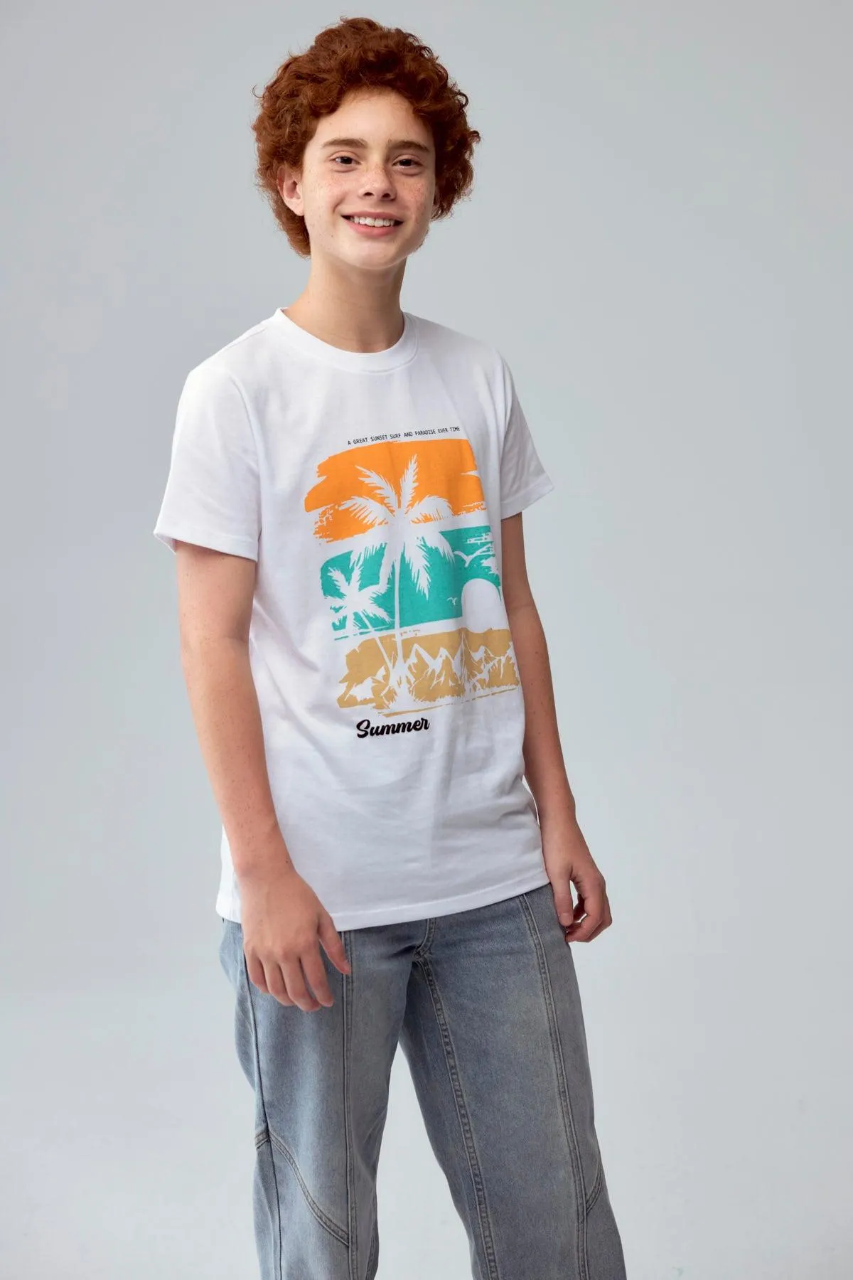 Polera Niño Básica Estampada Blanco