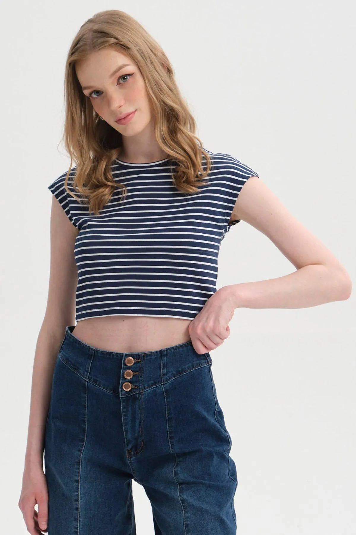 Polera Mujer Crop Azul
