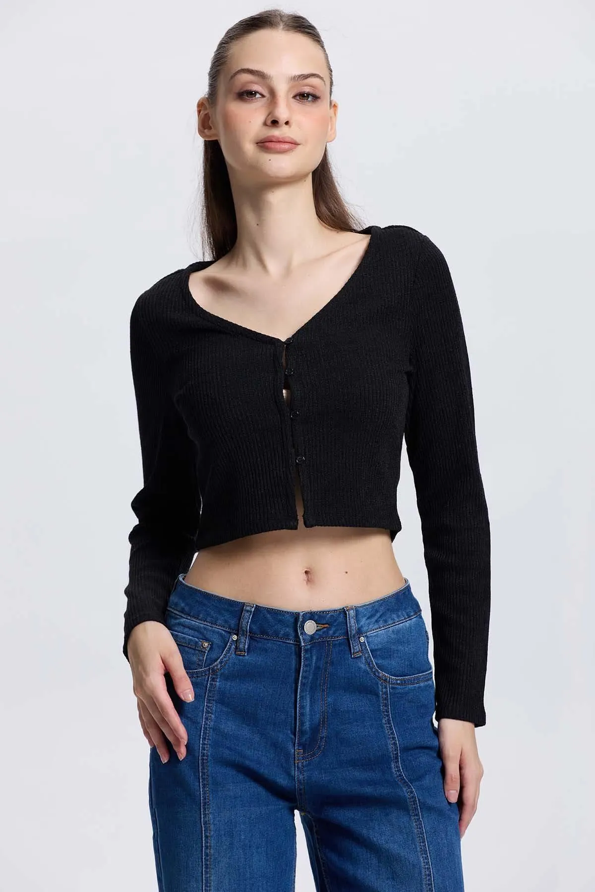 Sweater Mujer Botones Negro
