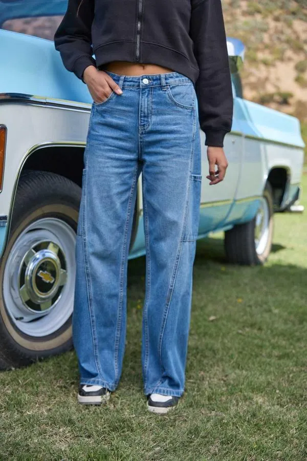 Jeans niÑa moda wide leg azul claro