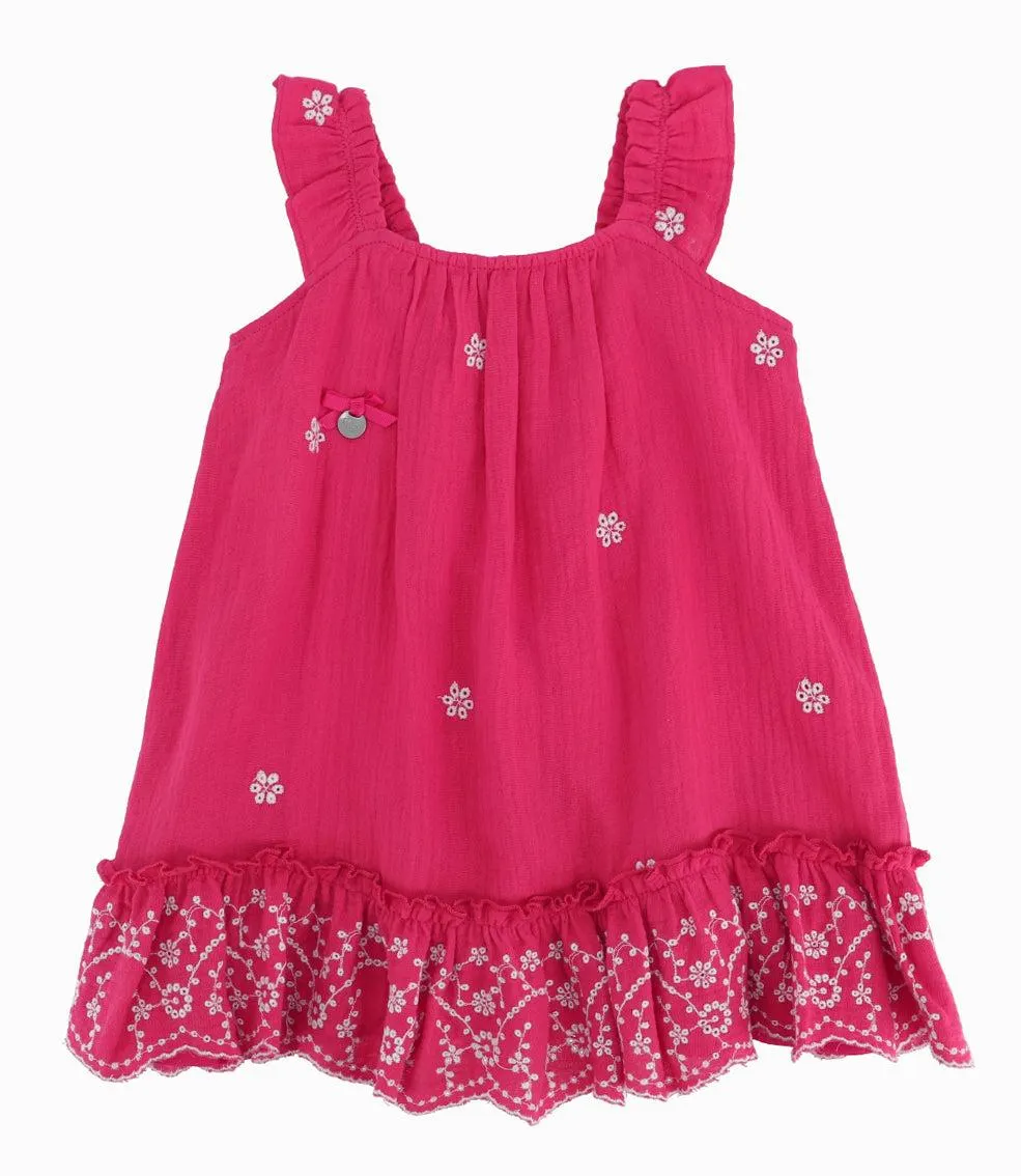 Vestido Niña Con Flores Bordadas