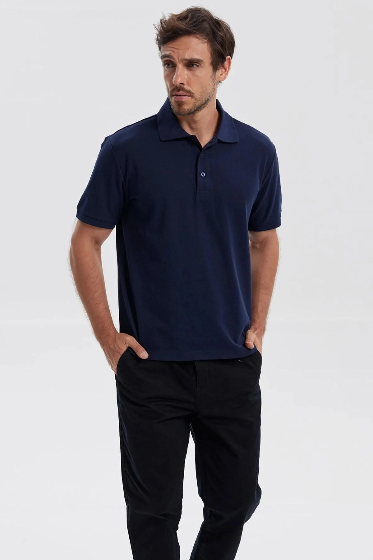 Polera Hombre Pique Básica Lisa Azul Marino