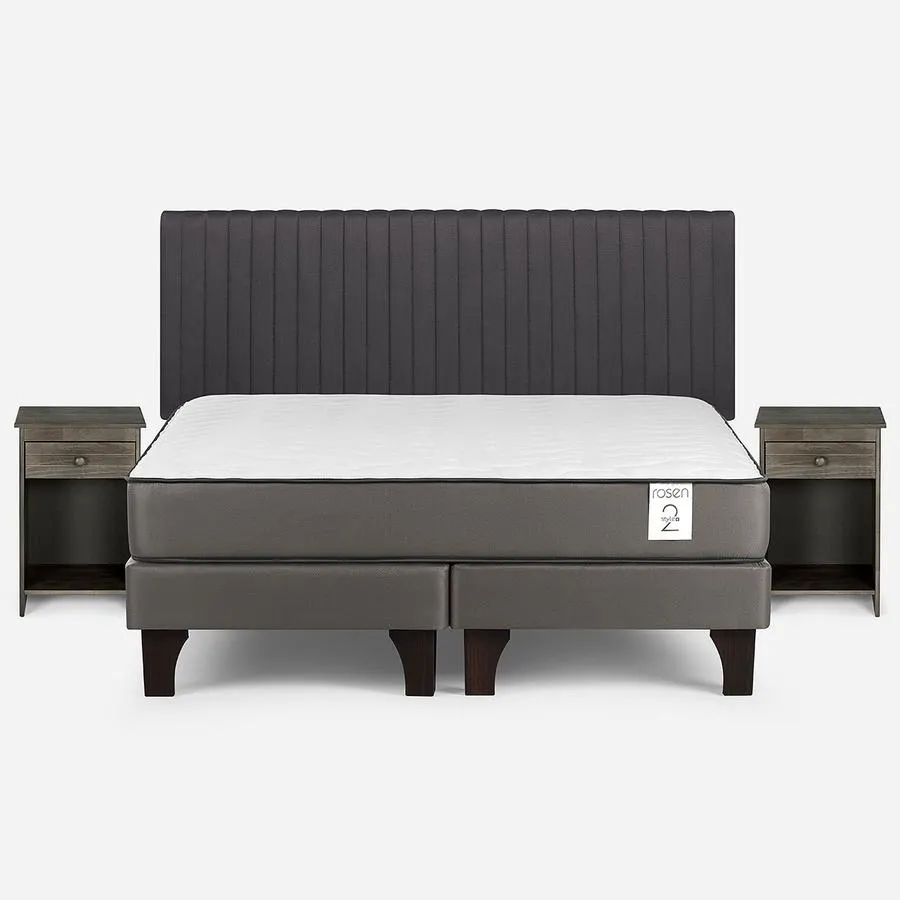 Cama New Style 2 Plus King + Respaldo Lucio y Velador Tabor