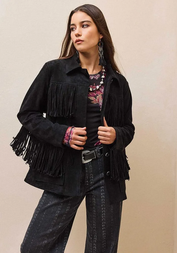 Chaqueta flecos en espalda y mangas