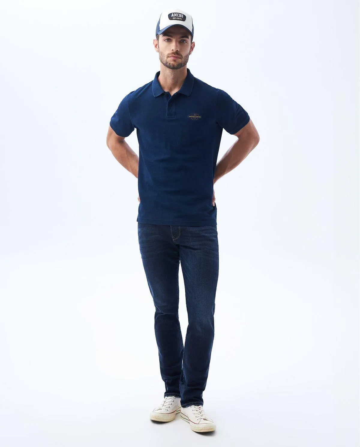 Polo con hilos en denim para hombre