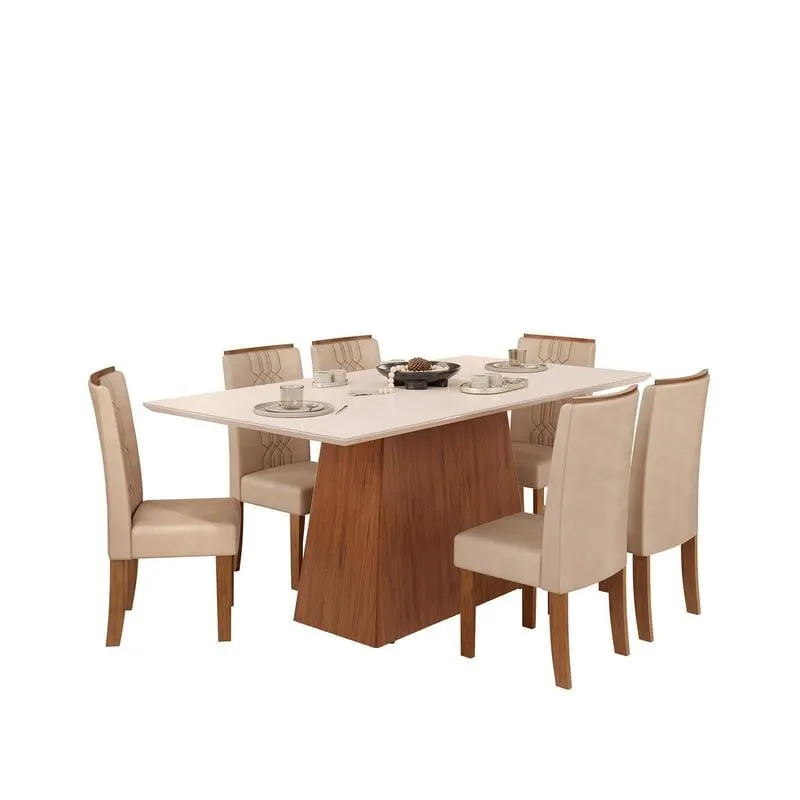 Comedor 6 Sillas Rectangular 90x80x180 cm Café/Beige