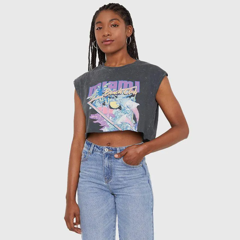 Polera Mujer Fun I Grafito Miami