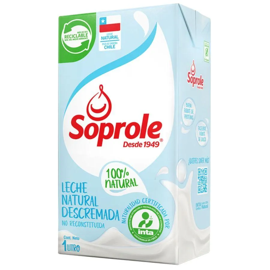 Leche Soprole Descremada Natural 1 L