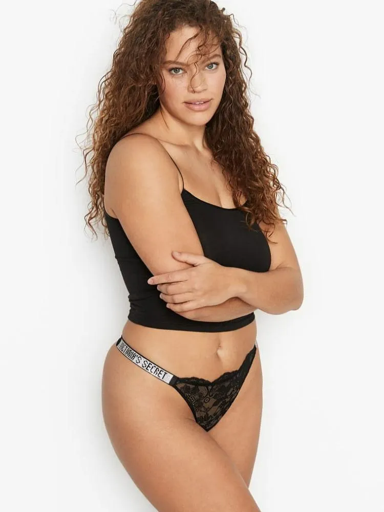 Panty Thong con Tiras Brillantes Negro