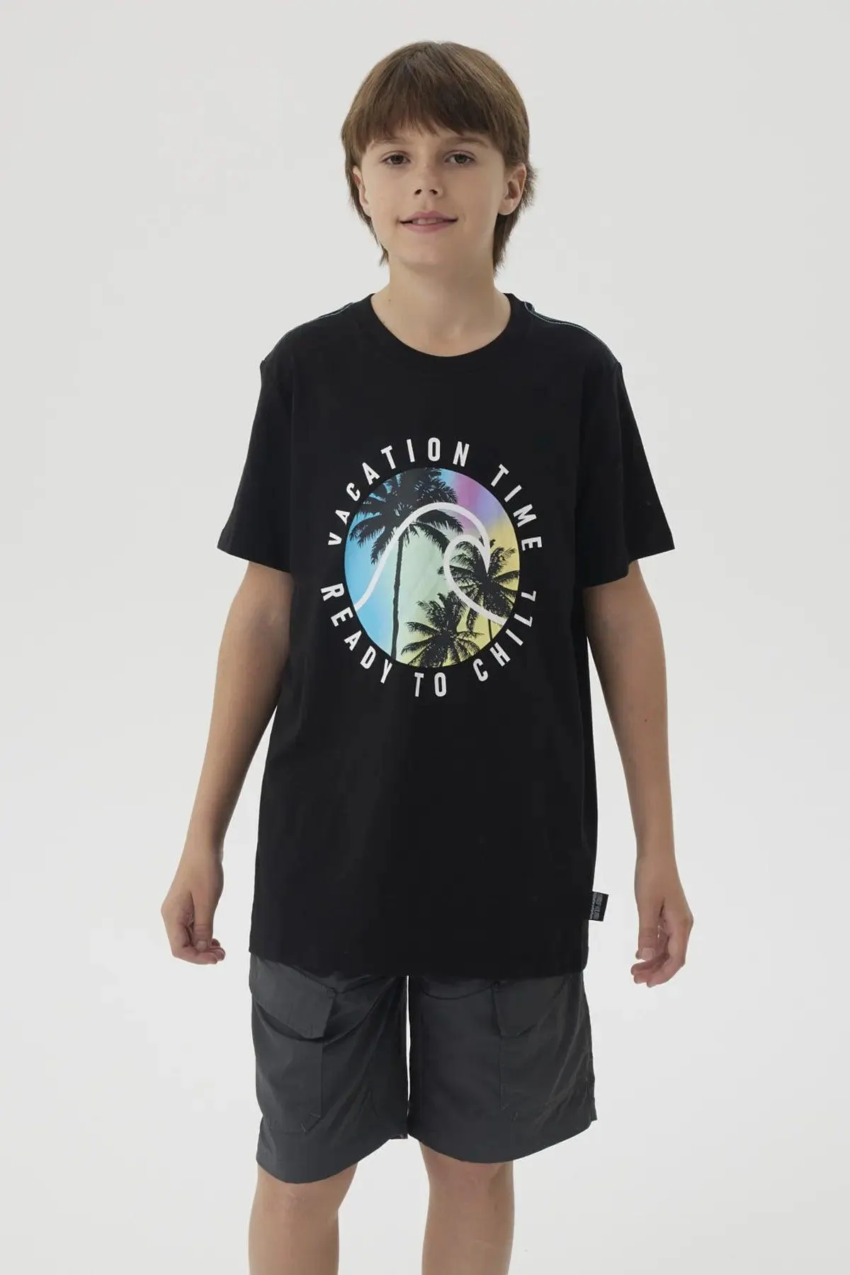 Polera Niño Print Posicional Negro