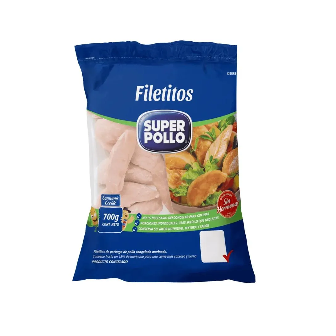 Filetitos de Pechuga de Pollo Congelado Super Pollo, 700gr.
