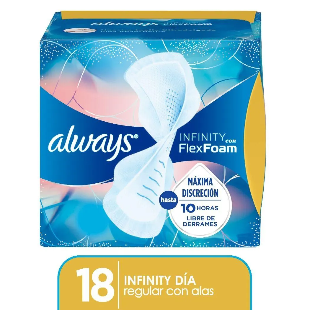 Toallas Higiénicas Con Alas Always Infinity FlexFoam 18 Unidades