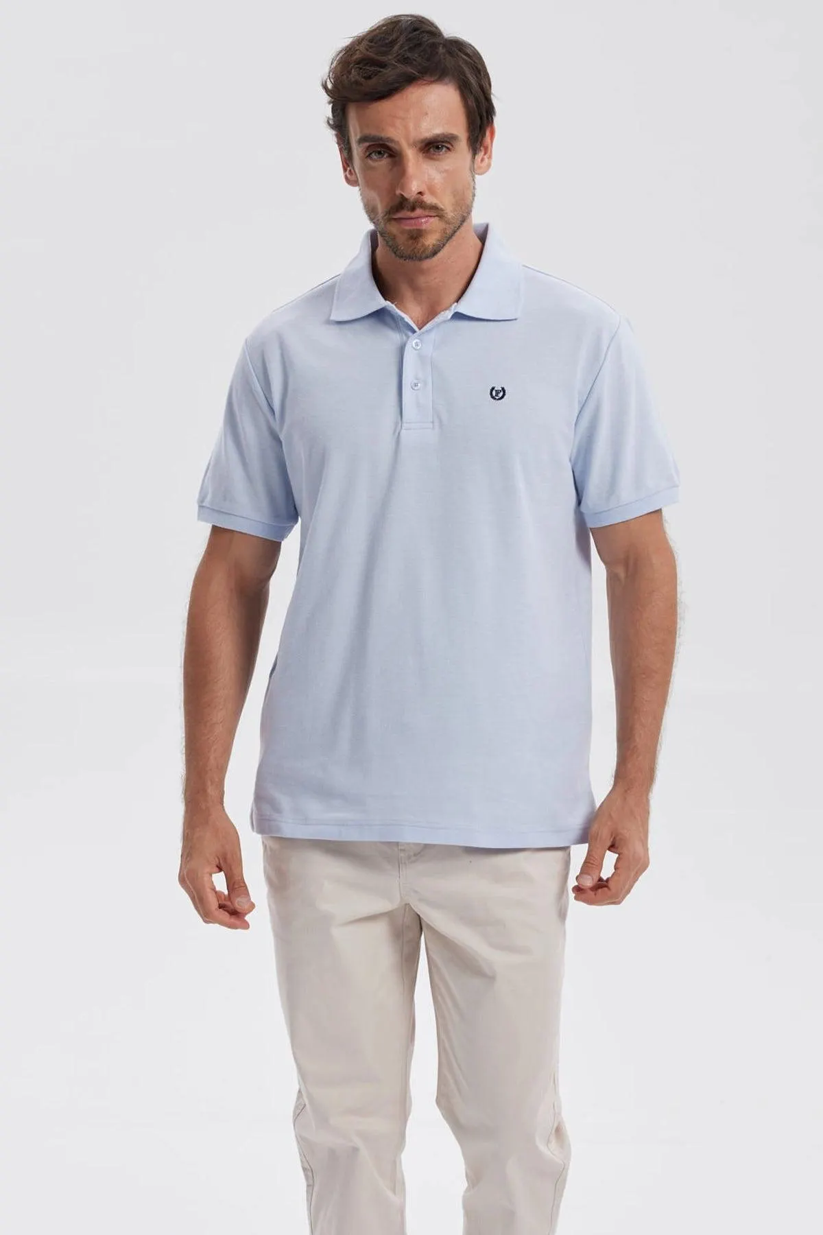 Polera Hombre Pique Básica Lisa Celeste