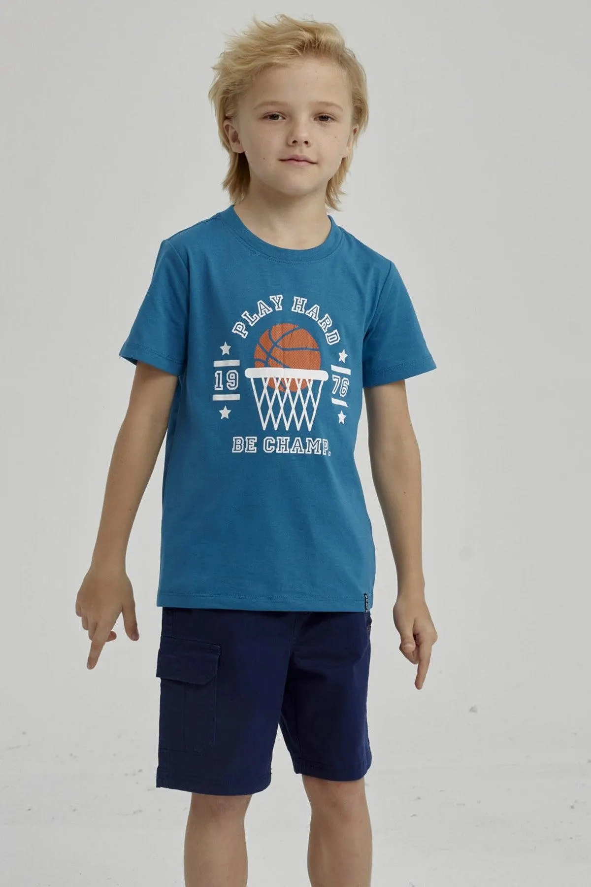 Polera Niño Básica Estampada Petroleo