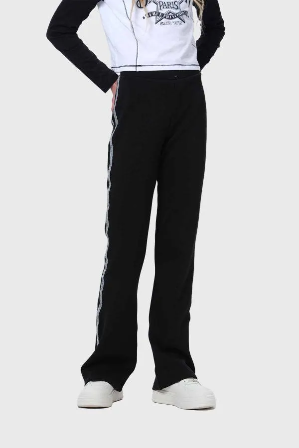 Calza niÑa flare con tiras negro