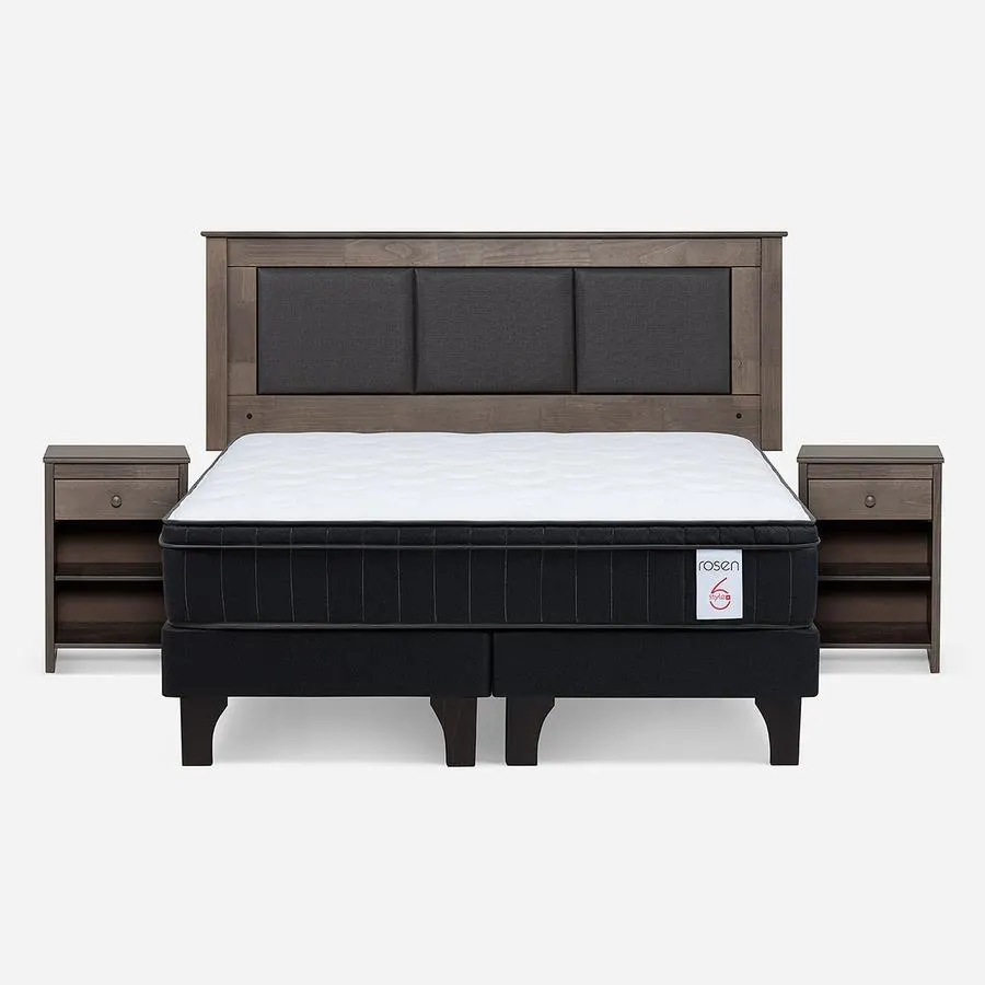 Cama New Style 6 Plus de 2 Plazas + Respaldo Rachel y Velador Ferrara