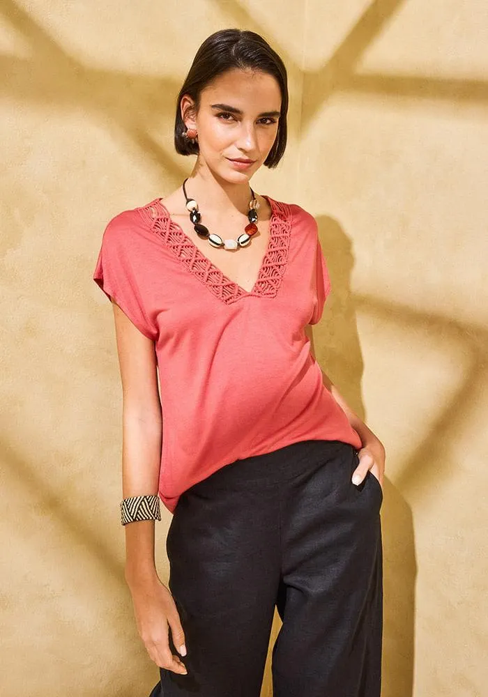 Polera Sin Manga, Macramé en Escote